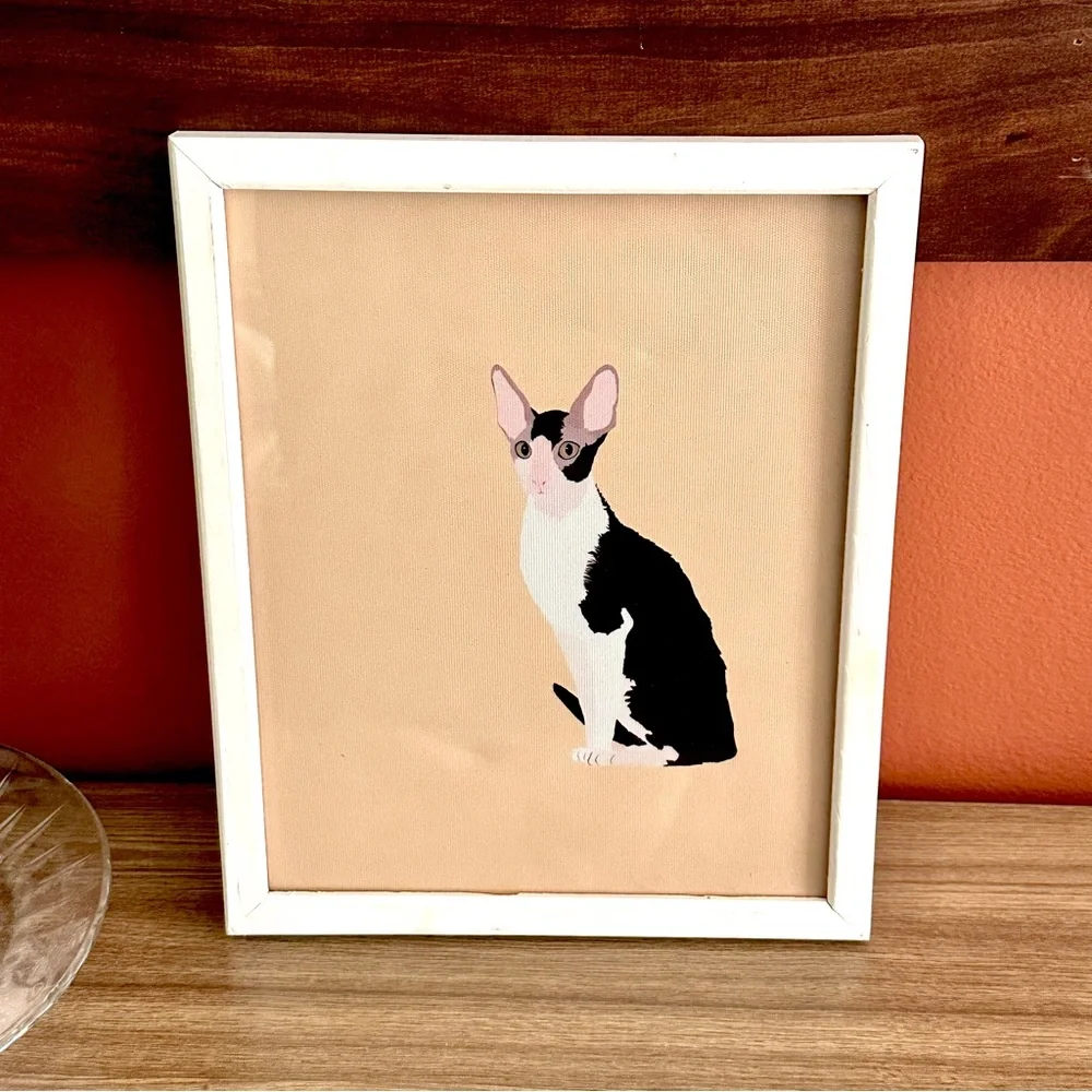 Sphinx Cat Hairless Cornish Rex Quirky Art White Framed Wall Art Canvas Print